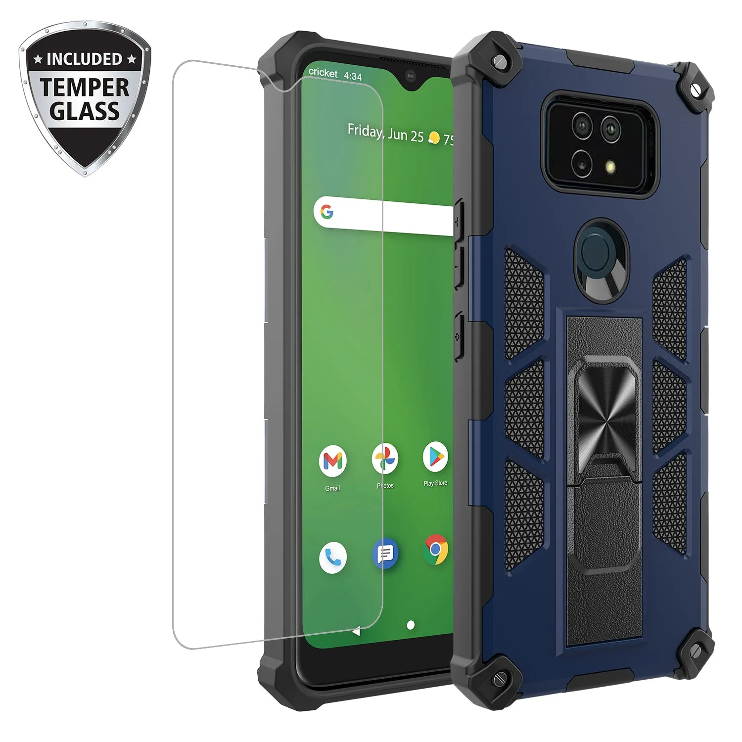 Cricket Ovation 2 Case ,AT&T Maestro Max Case [Military Grade] Ring Car Mount Kickstand Hybrid Hard PC Soft TPU Shockproof Protective Case - Blue