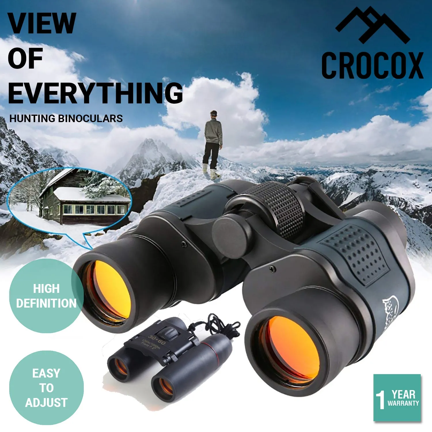 Crocox Hunting Binoculars Day Night Vision HD Telescope Hiking Mini Folding