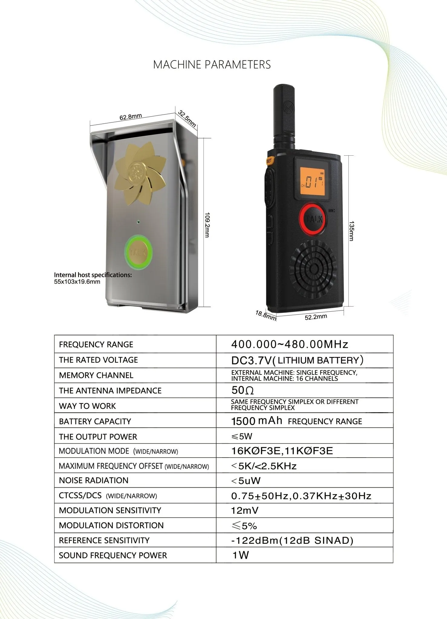 CRONY 1W T-368D Doorbell Walkie Talkie Two Way Radio Professional FM Transceiver with Loudly Doorbell Doorphone