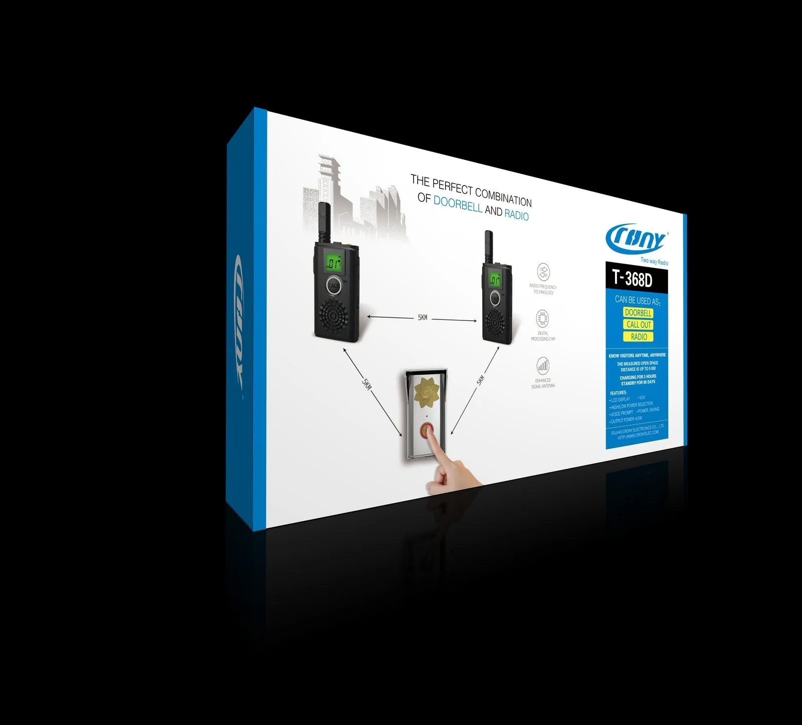 CRONY 1W T-368D Doorbell Walkie Talkie Two Way Radio Professional FM Transceiver with Loudly Doorbell Doorphone