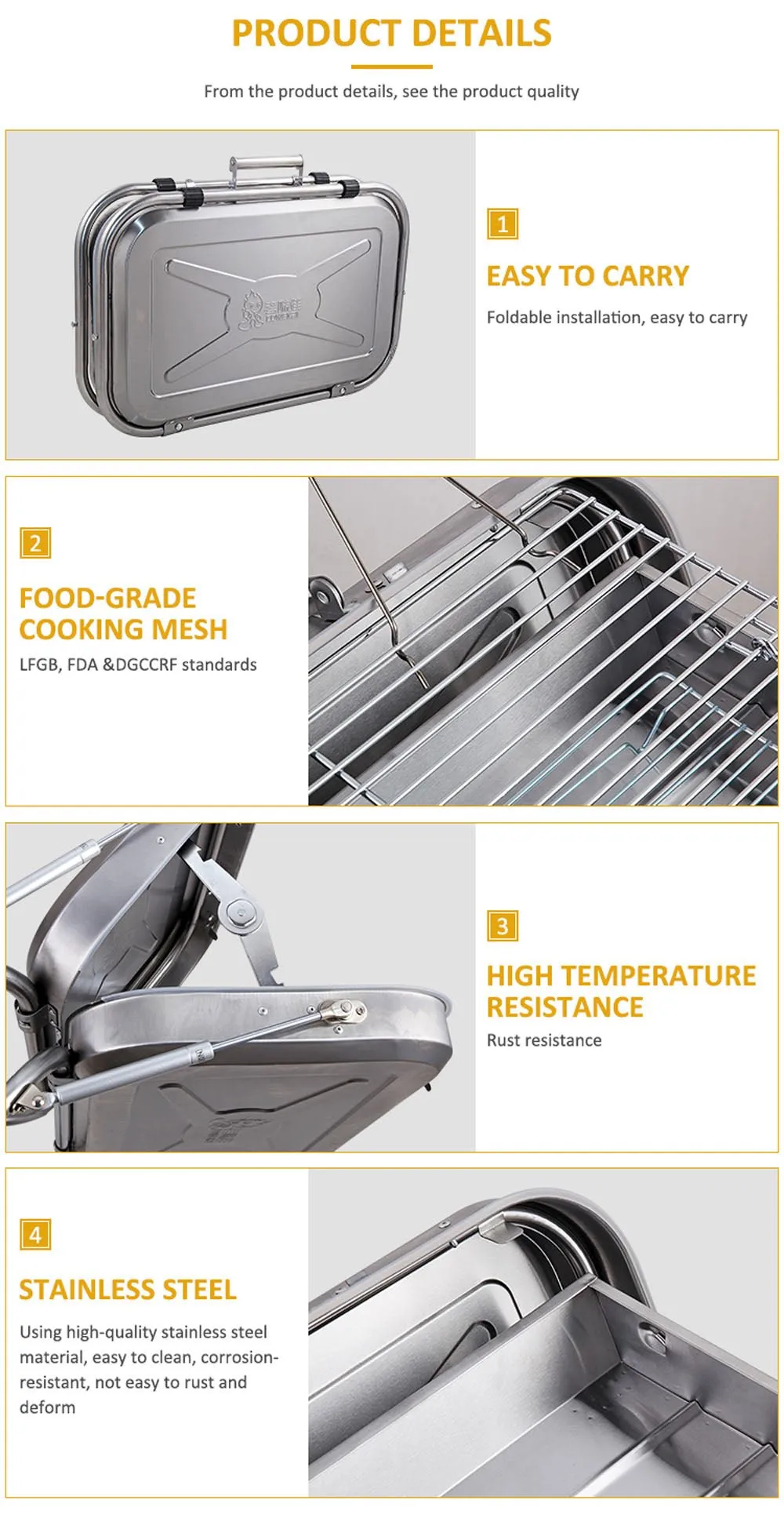 CRONY 8828 Portable grill Folding Stainless Steel Commercial Portable Outdoor Camping Charcoal Bbq Grill