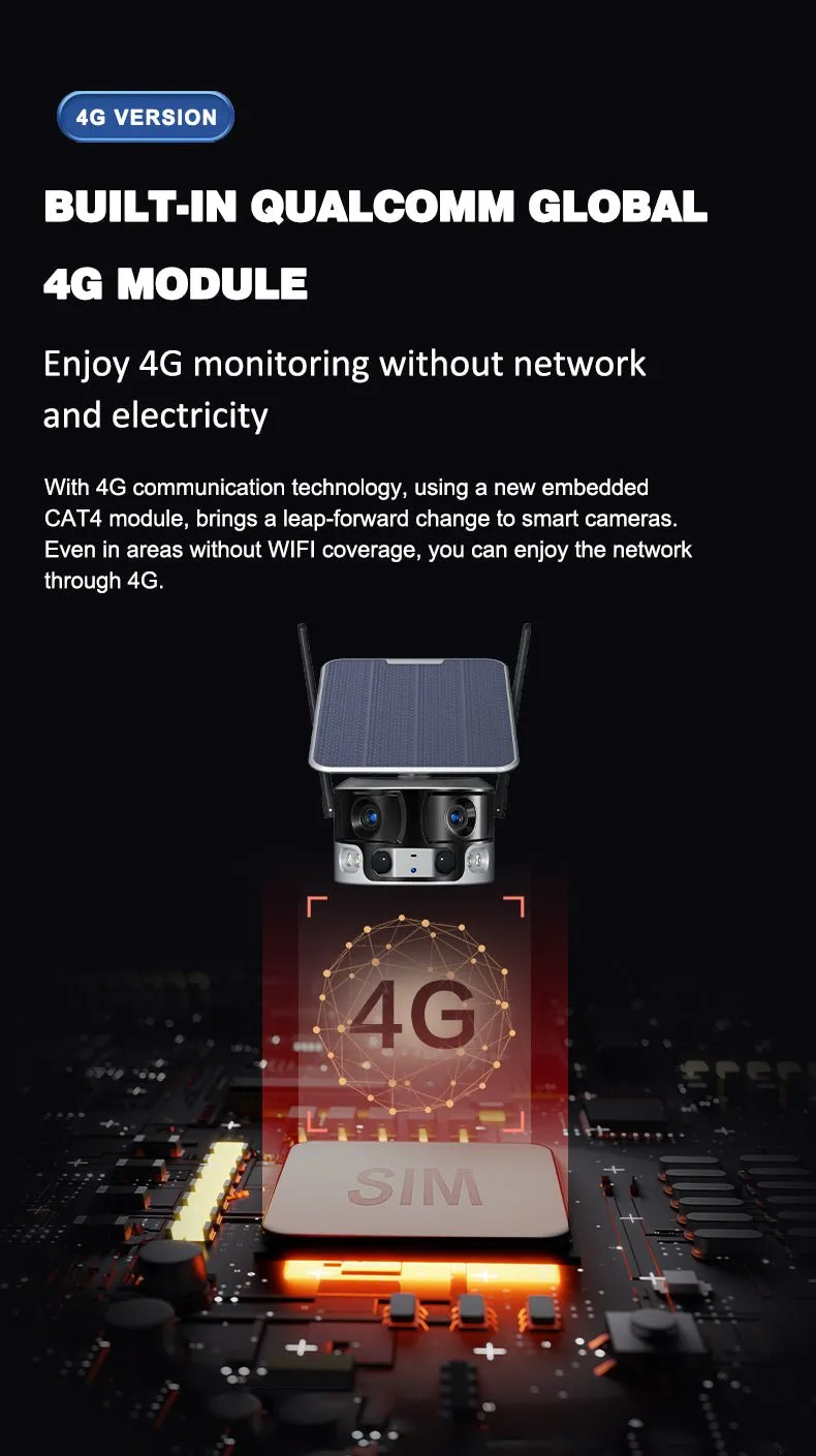 CRONY Y6 4G-4K-8MP-4X 180°Wide Angle Solar Battery Camera Y6 WiFi-4K-8MP-180°Wide Angle Solar Battery Camera with 6W Solar Panel
