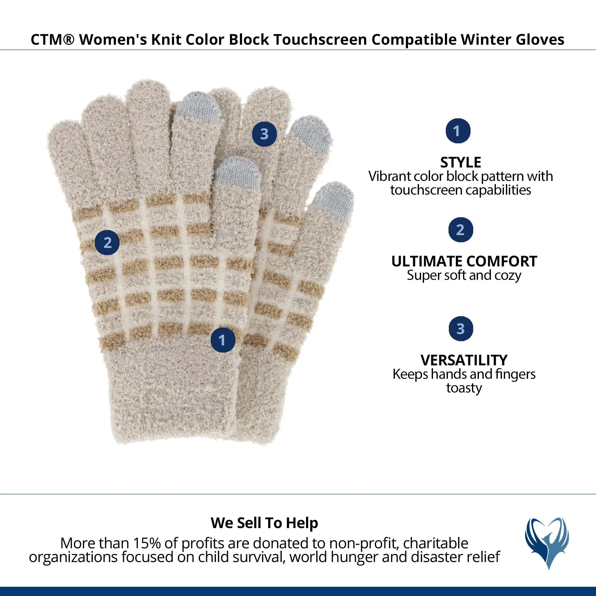 CTM® Women's Knit Color Block Touchscreen Compatible Winter Gloves