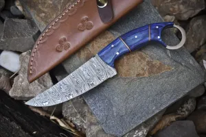 Custom Handmade Damascus Steel Hunting Knife – 8.5-Inch Blade with Pakkawood Handle, Includes Leather Sheath