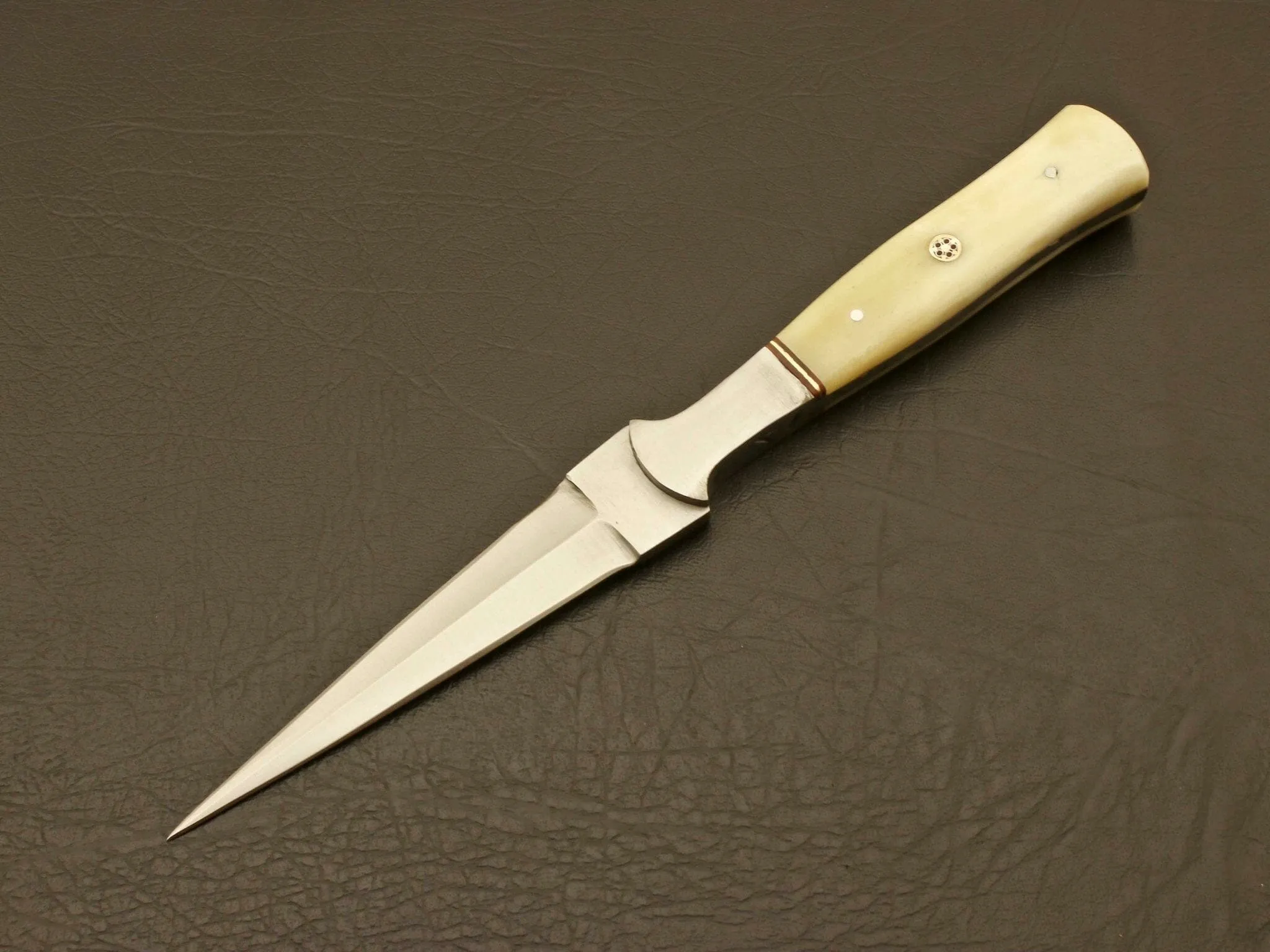 Custom Handmade Hand Forged D2 Stainless steel Hunting Double Edge Boot knife ,skinning knife with leather sheath