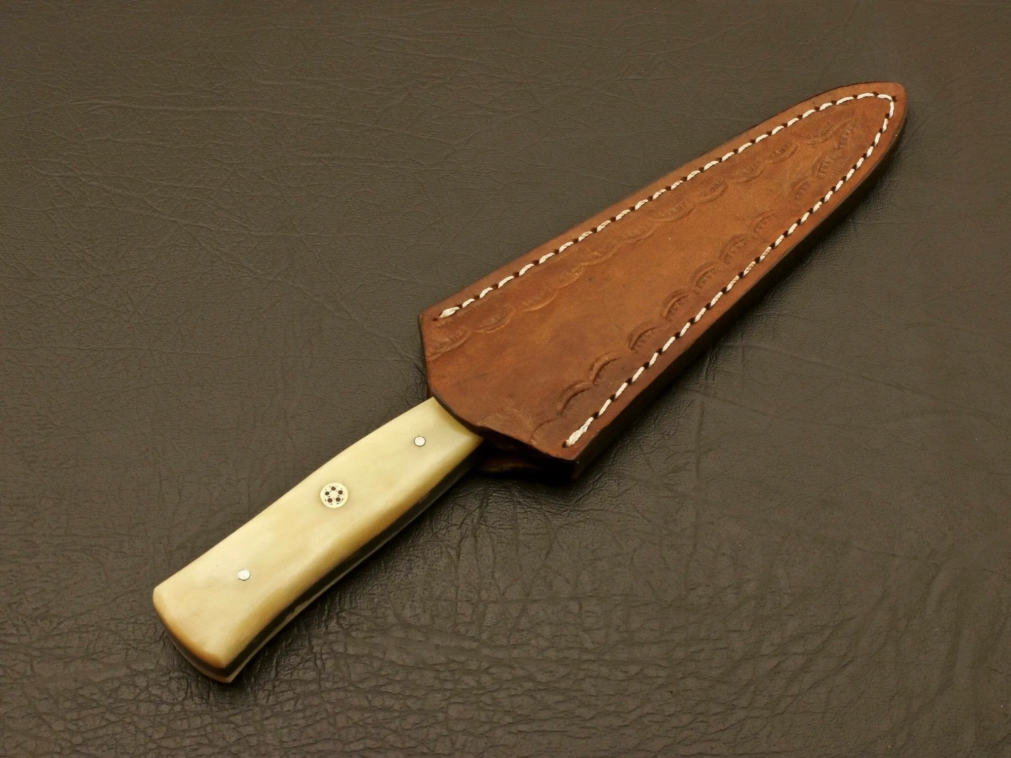 Custom Handmade Hand Forged D2 Stainless steel Hunting Double Edge Boot knife ,skinning knife with leather sheath