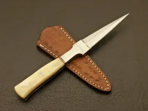 Custom Handmade Hand Forged D2 Stainless steel Hunting Double Edge Boot knife ,skinning knife with leather sheath