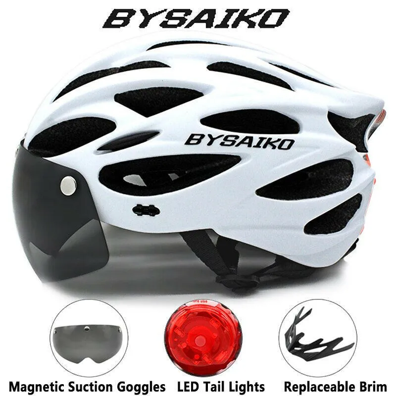Cycling Helmet Man Women LED Rear Light Helmet Road Mountain Bike Helmet Riding Bicycle Helmet With Removable Lens Goggles