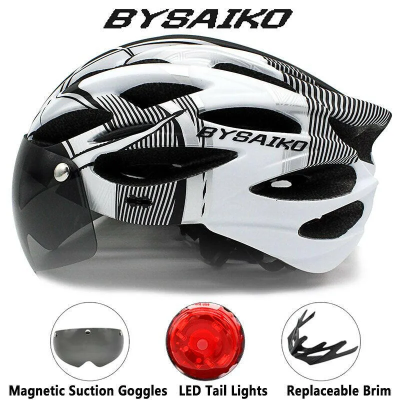 Cycling Helmet Man Women LED Rear Light Helmet Road Mountain Bike Helmet Riding Bicycle Helmet With Removable Lens Goggles