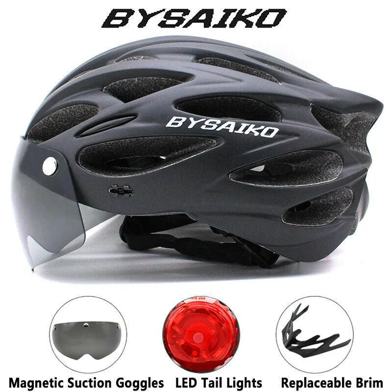 Cycling Helmet Man Women LED Rear Light Helmet Road Mountain Bike Helmet Riding Bicycle Helmet With Removable Lens Goggles