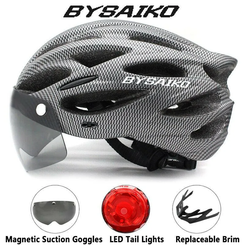 Cycling Helmet Man Women LED Rear Light Helmet Road Mountain Bike Helmet Riding Bicycle Helmet With Removable Lens Goggles