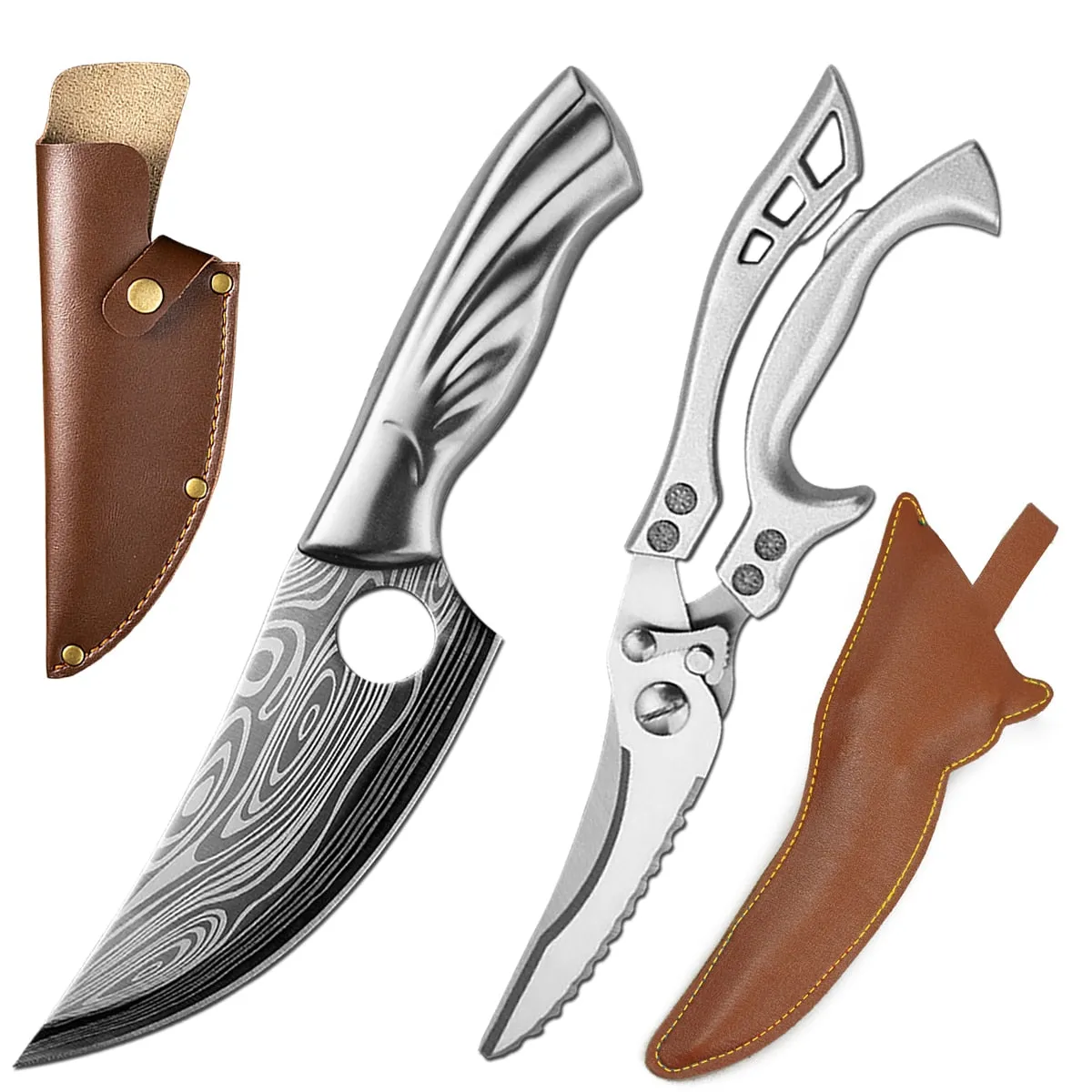 Damascus Stainless Steel Cleaver Meat Fruit Boning Fishing Hunting Camping  Chef Knife Chicken