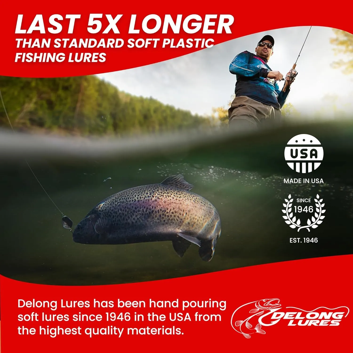 Delong Lures - the Squirm Fishing Lures - Ultimate Bass Fishing Kit - Weighted Fishing Jigs for Freshwater and Saltwater Fishing, Large Swimbait Fishing Lures - Made in USA