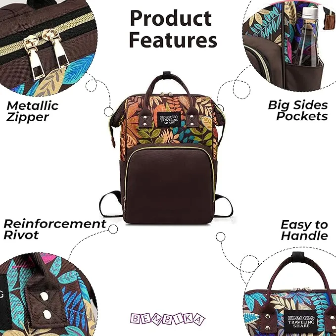 Diaper Bags for Mom and Dad, Diaper Bags for mom and Baby, Mummy Bag for Multi-Function Waterproof and Large Capacity Printed Leaf Design