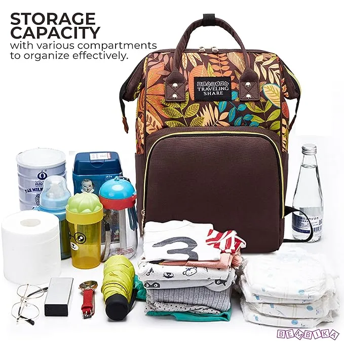 Diaper Bags for Mom and Dad, Diaper Bags for mom and Baby, Mummy Bag for Multi-Function Waterproof and Large Capacity Printed Leaf Design