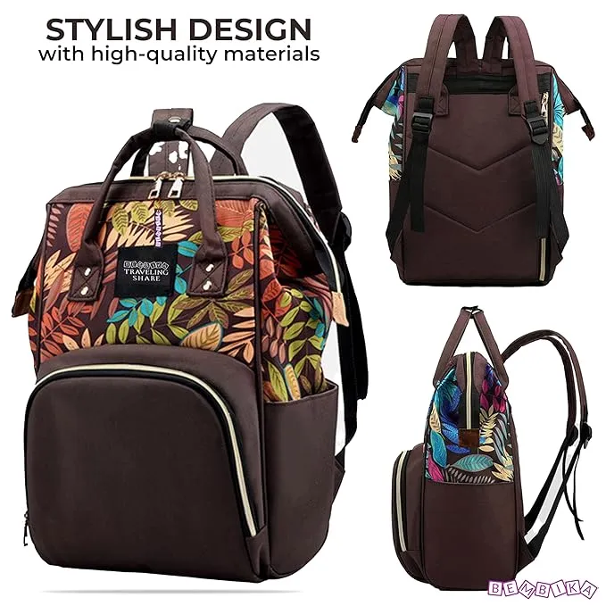 Diaper Bags for Mom and Dad, Diaper Bags for mom and Baby, Mummy Bag for Multi-Function Waterproof and Large Capacity Printed Leaf Design