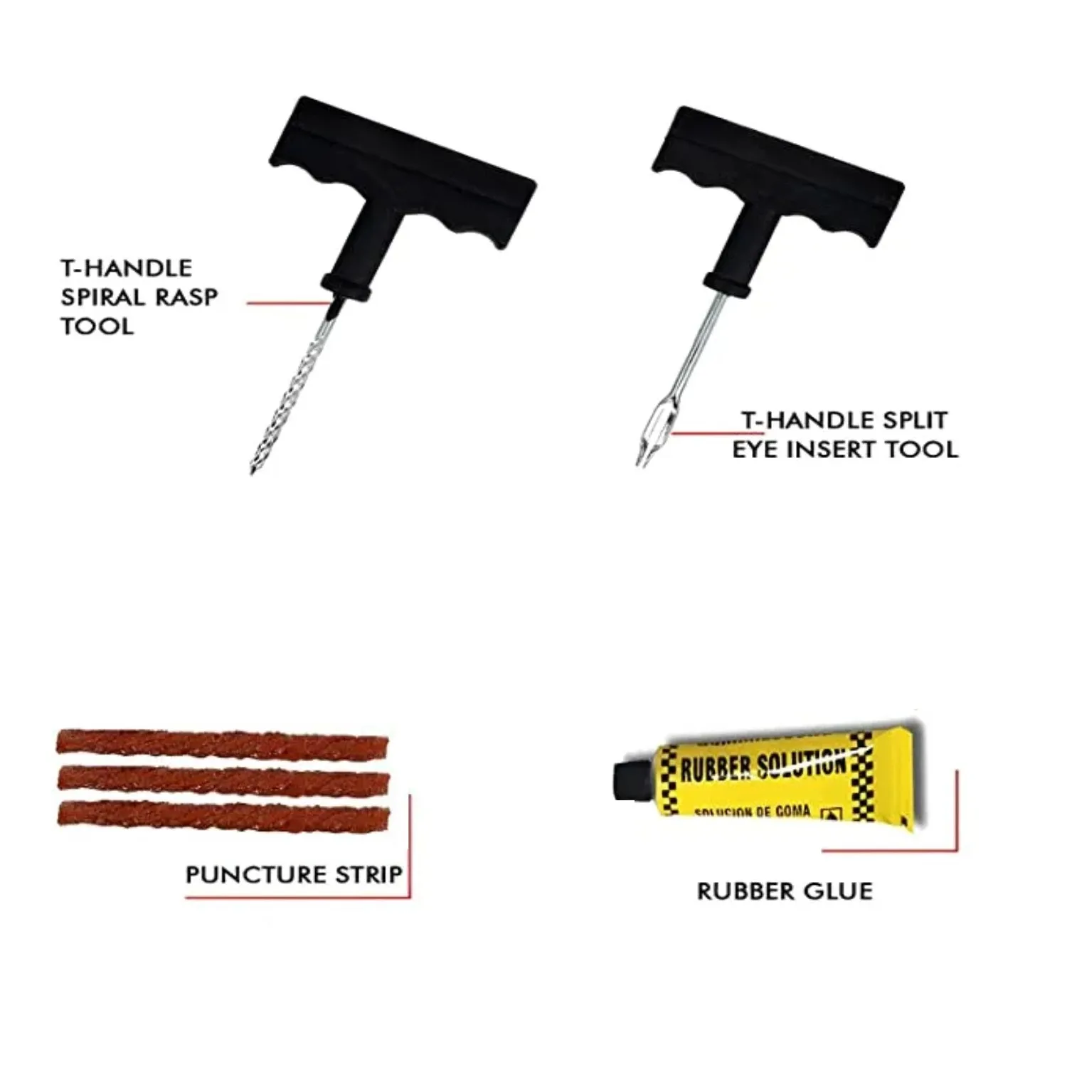 DIY Tyre Repair Puncture Kit for All Tubeless Tires for Car, Truck, RV, SUV, ATV, Motorcycle, Tractor and Trailer