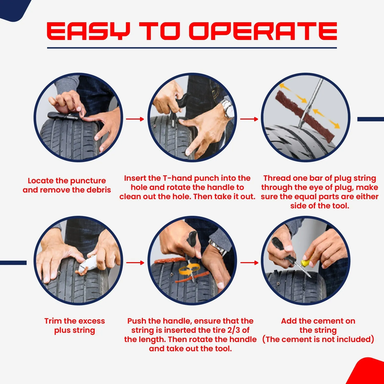DIY Tyre Repair Puncture Kit for All Tubeless Tires for Car, Truck, RV, SUV, ATV, Motorcycle, Tractor and Trailer