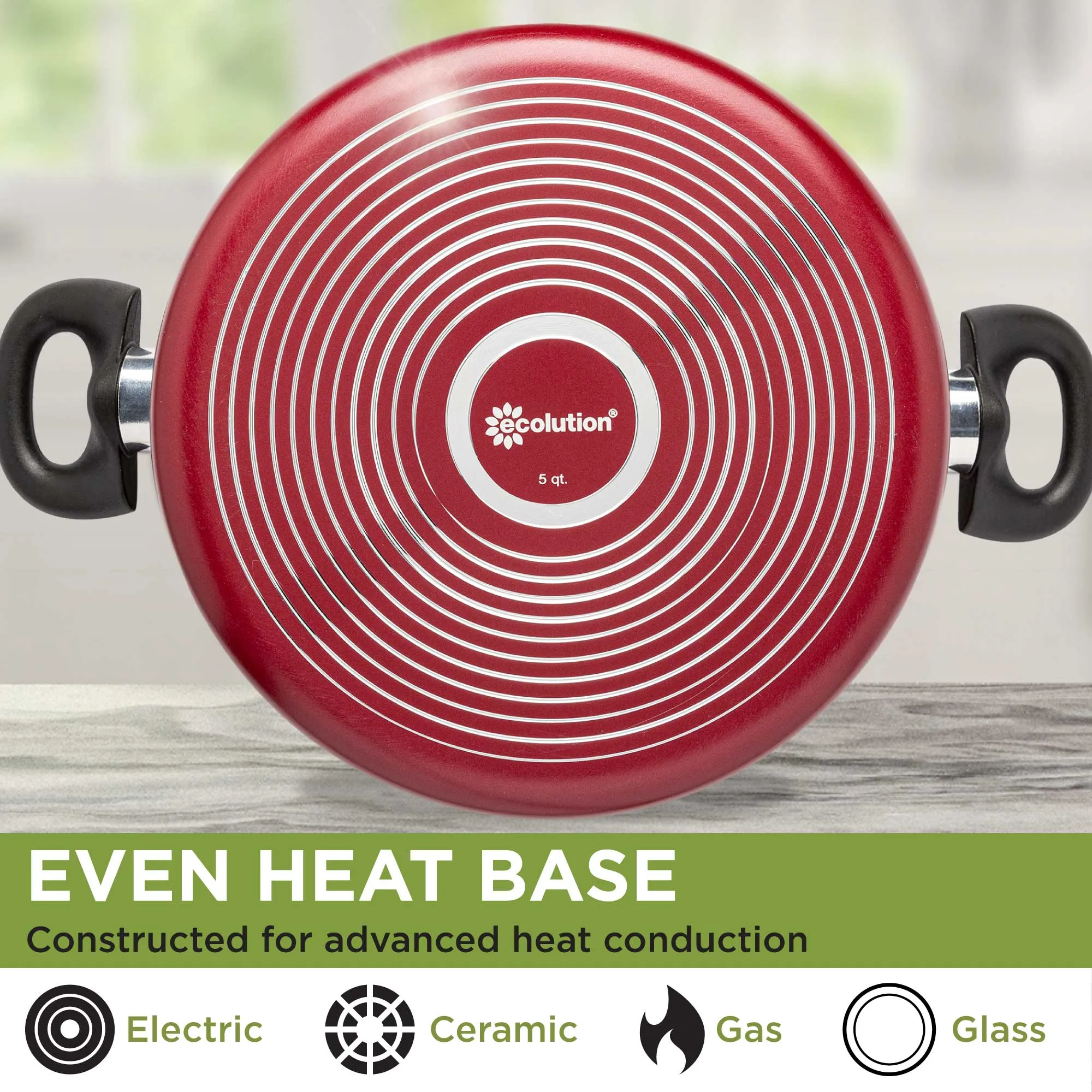 Easy Clean Non-Stick Dutch Oven, 5 Quart, Red - Ecolution