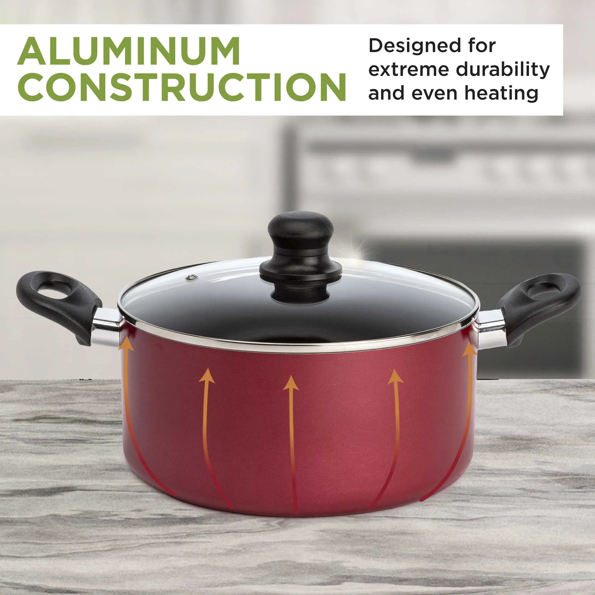 Easy Clean Non-Stick Dutch Oven, 5 Quart, Red - Ecolution