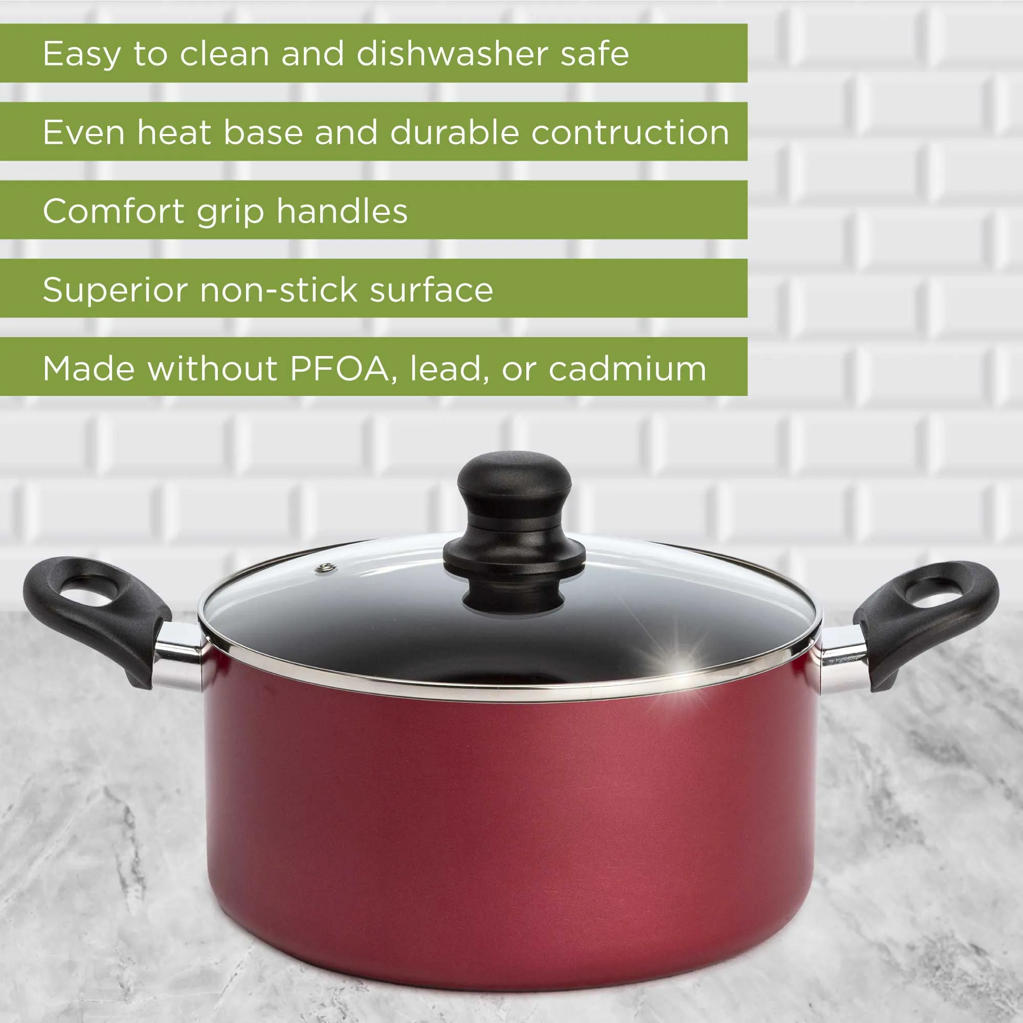 Easy Clean Non-Stick Dutch Oven, 5 Quart, Red - Ecolution