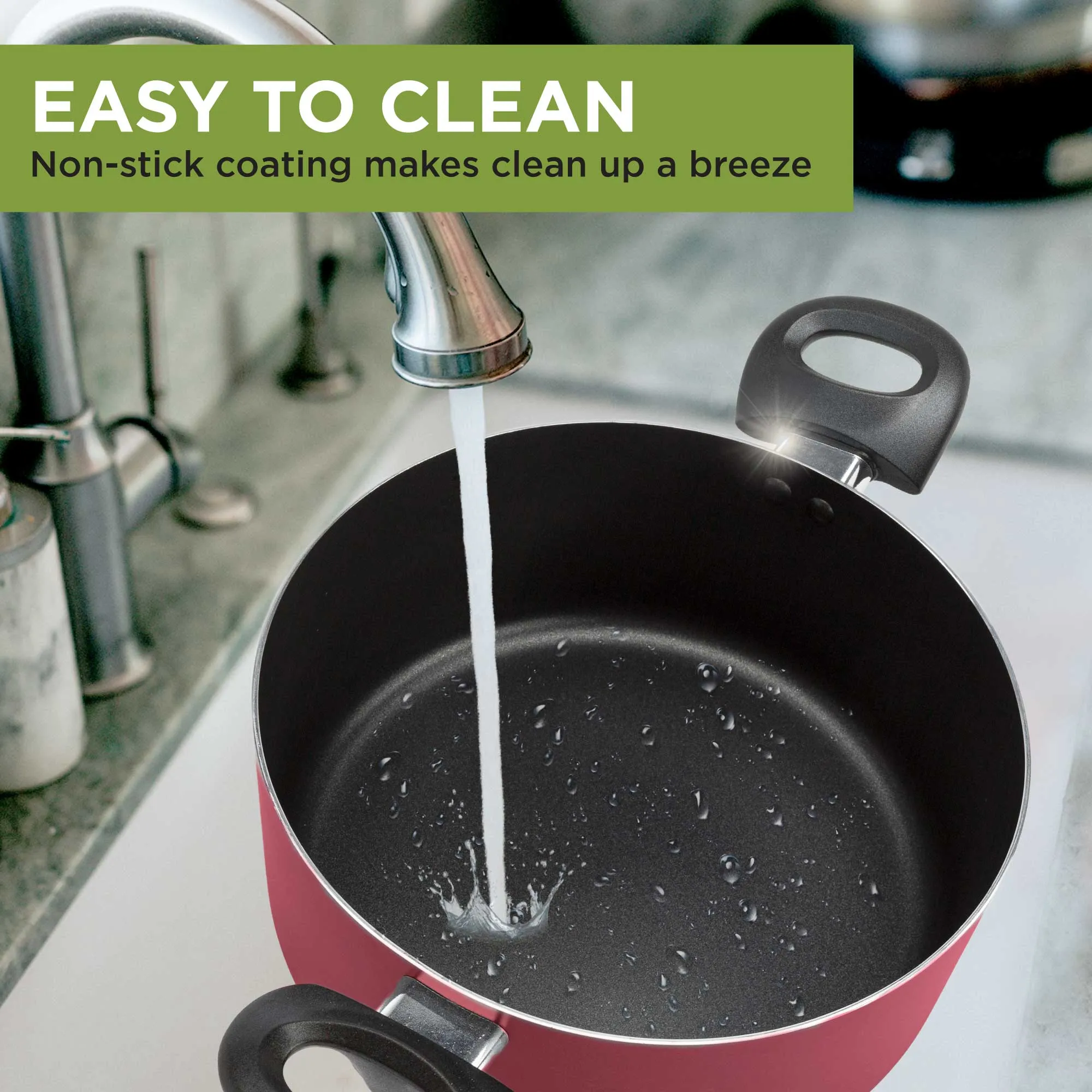 Easy Clean Non-Stick Dutch Oven, 5 Quart, Red - Ecolution