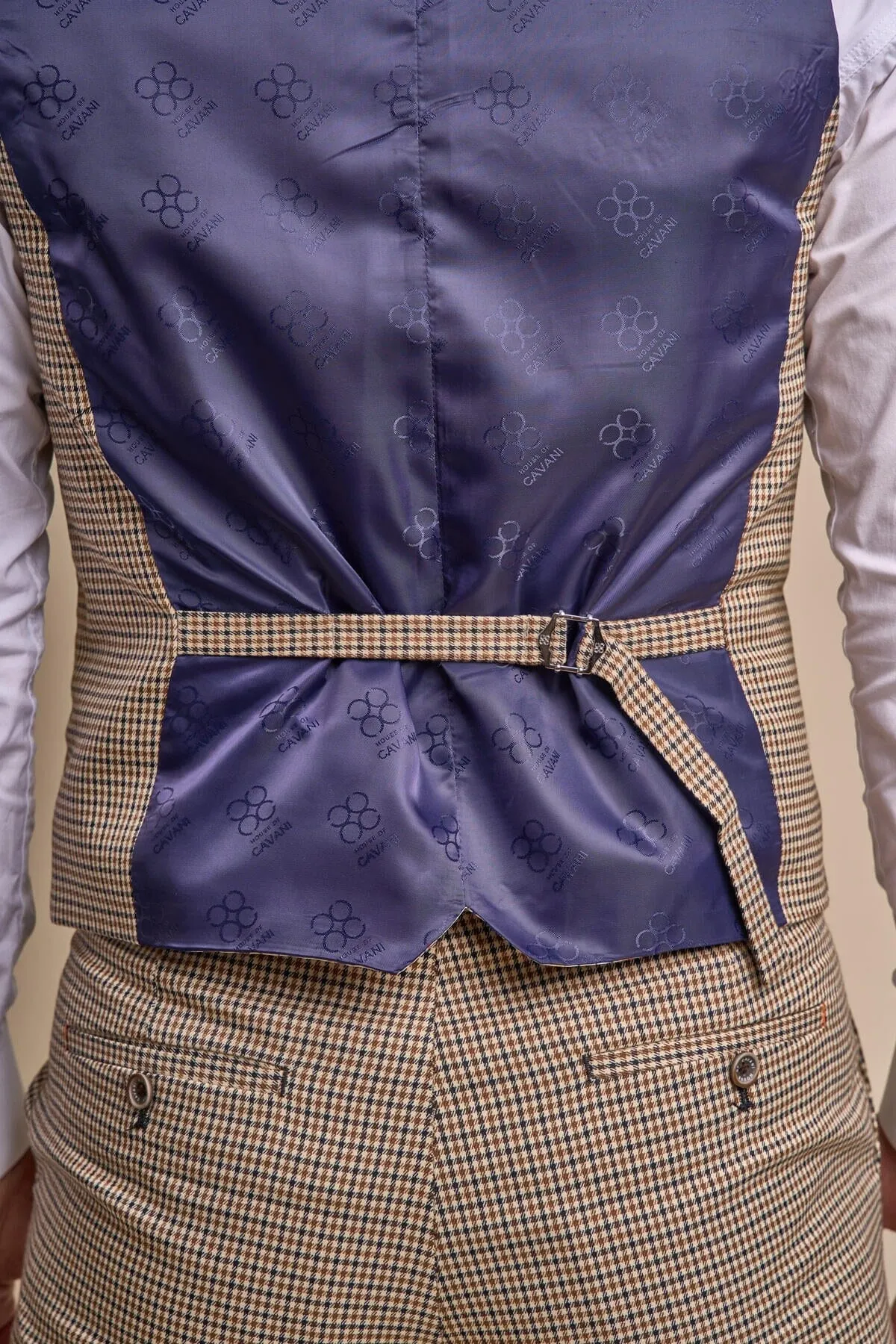 Elwood Beige Houndstooth 3 Piece Suit