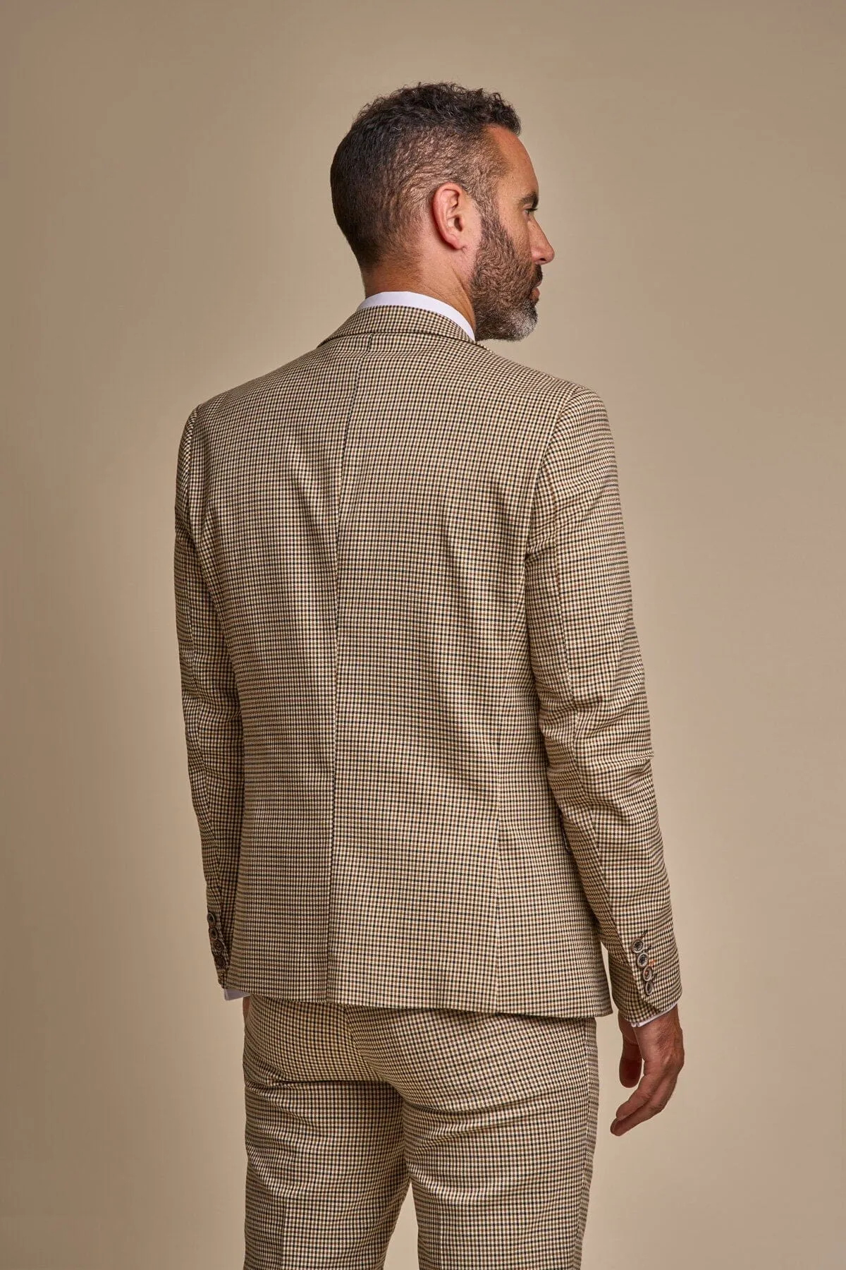 Elwood Beige Houndstooth 3 Piece Suit