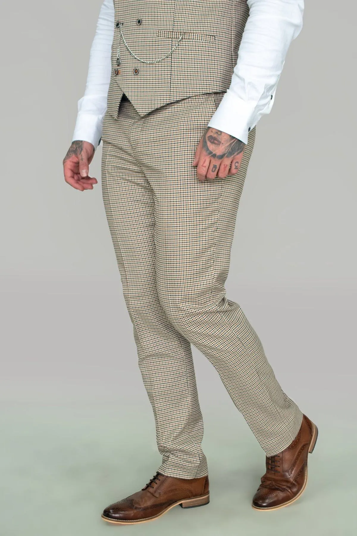 Elwood Beige Houndstooth 3 Piece Suit