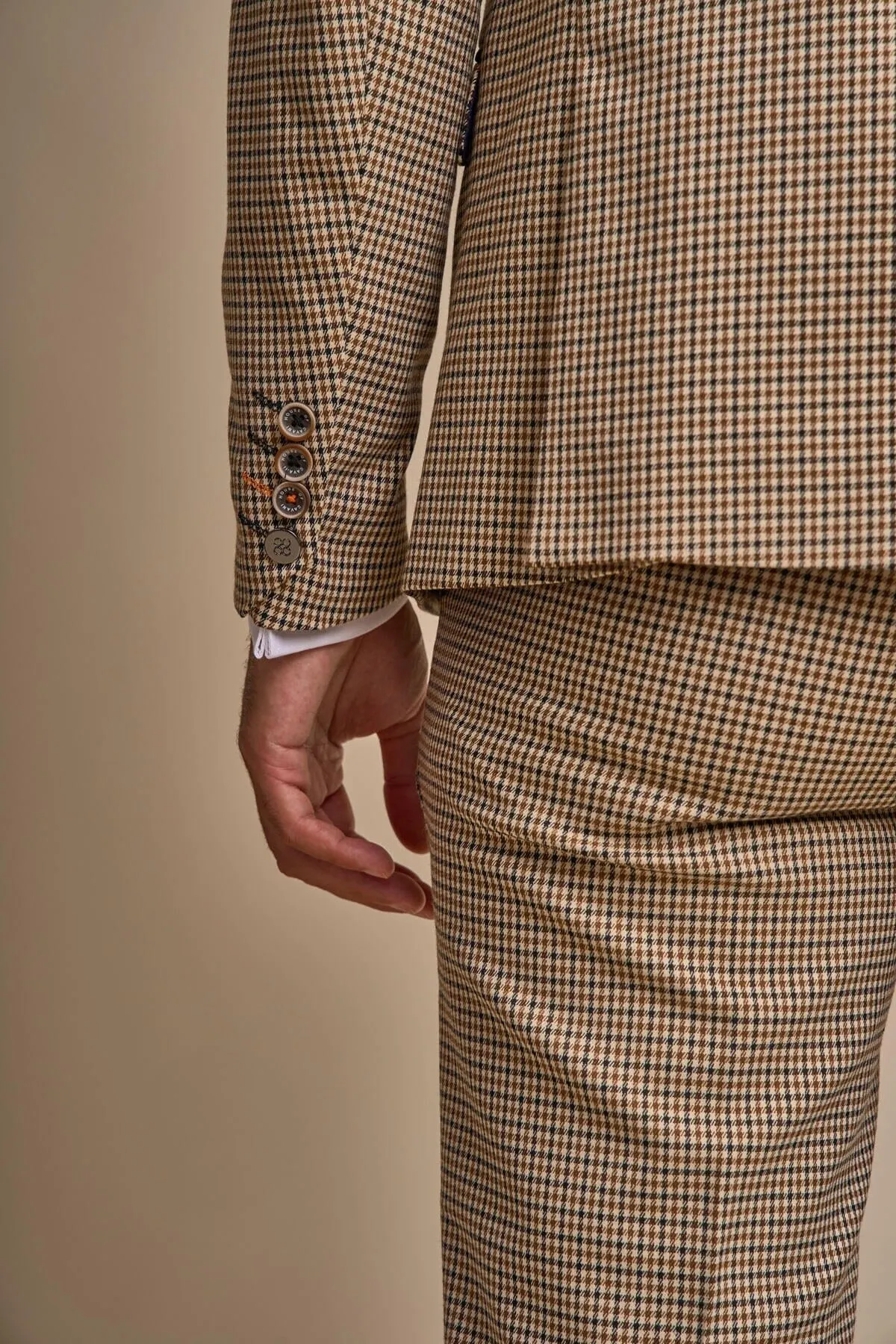 Elwood Beige Houndstooth 3 Piece Suit