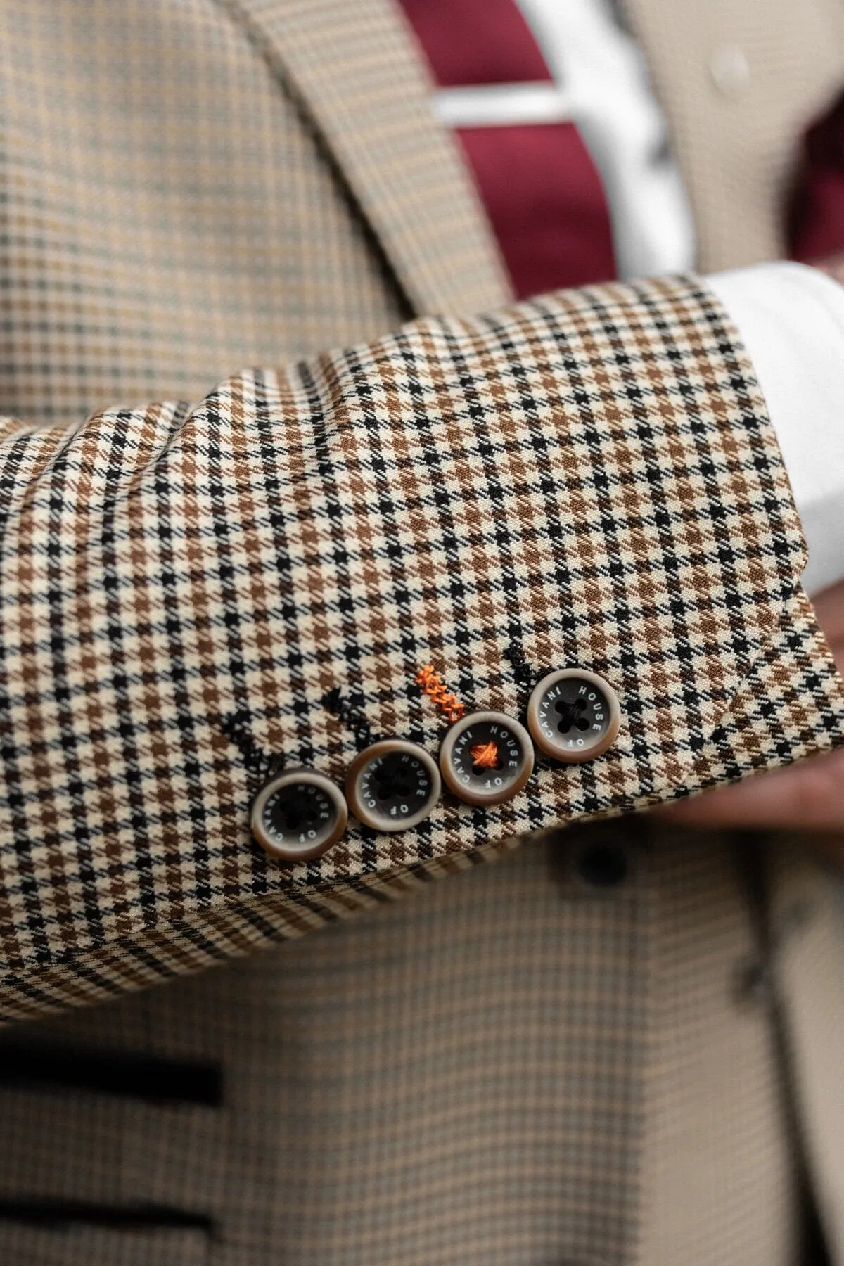 Elwood Beige Houndstooth 3 Piece Suit