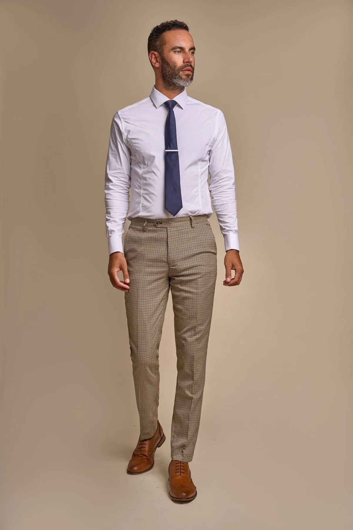 Elwood Beige Houndstooth 3 Piece Suit