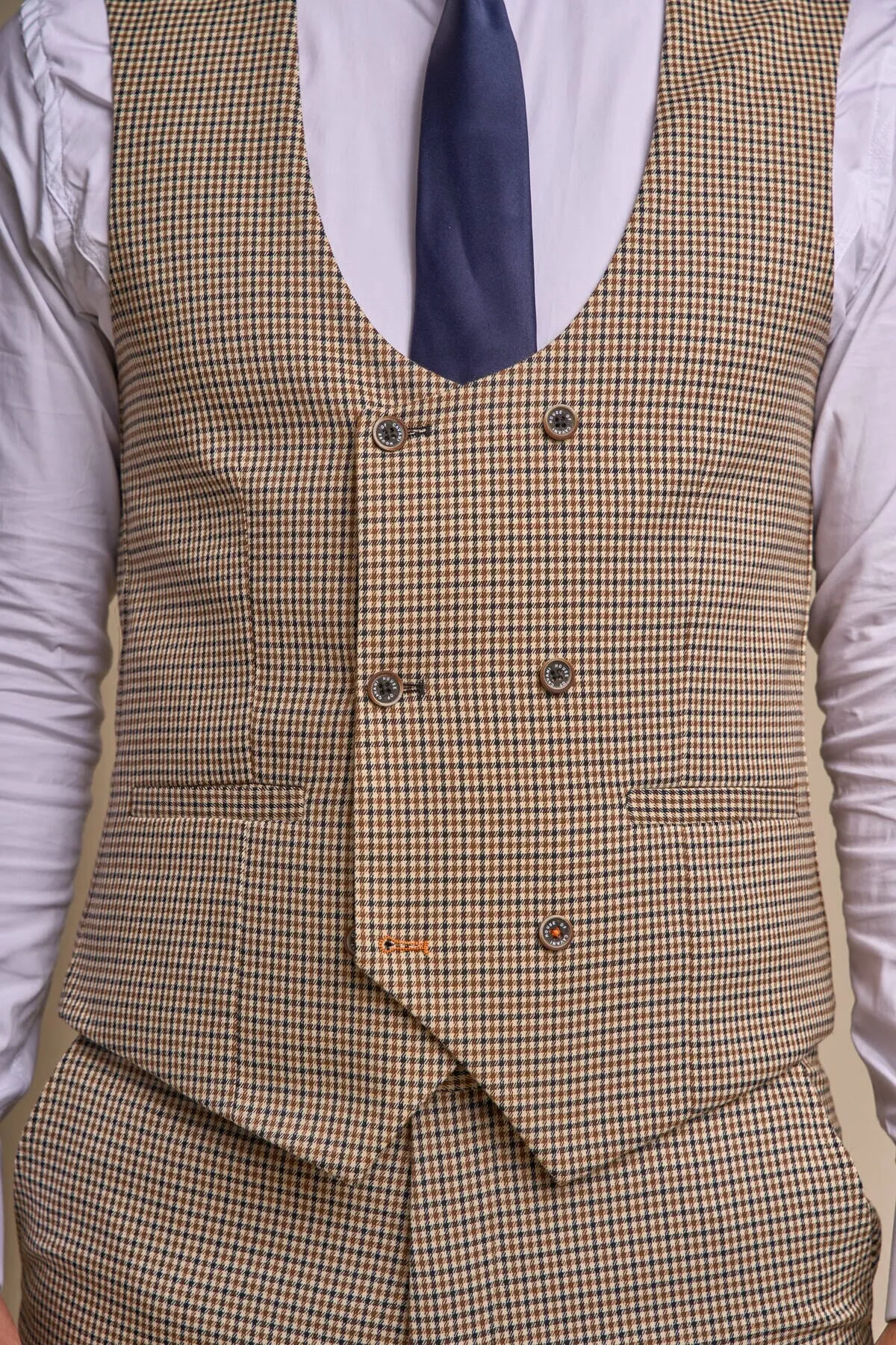 Elwood Beige Houndstooth 3 Piece Suit