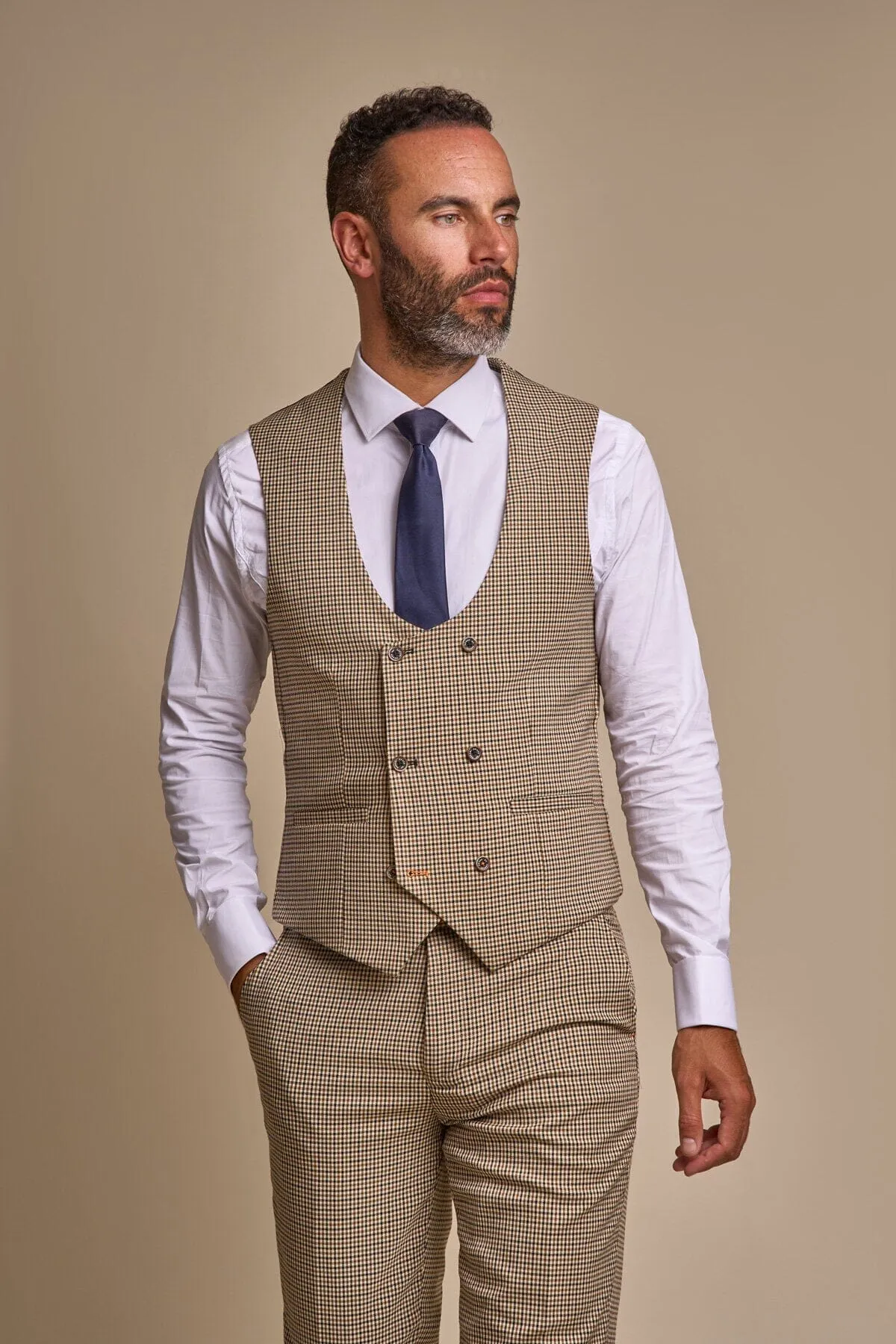 Elwood Beige Houndstooth 3 Piece Suit