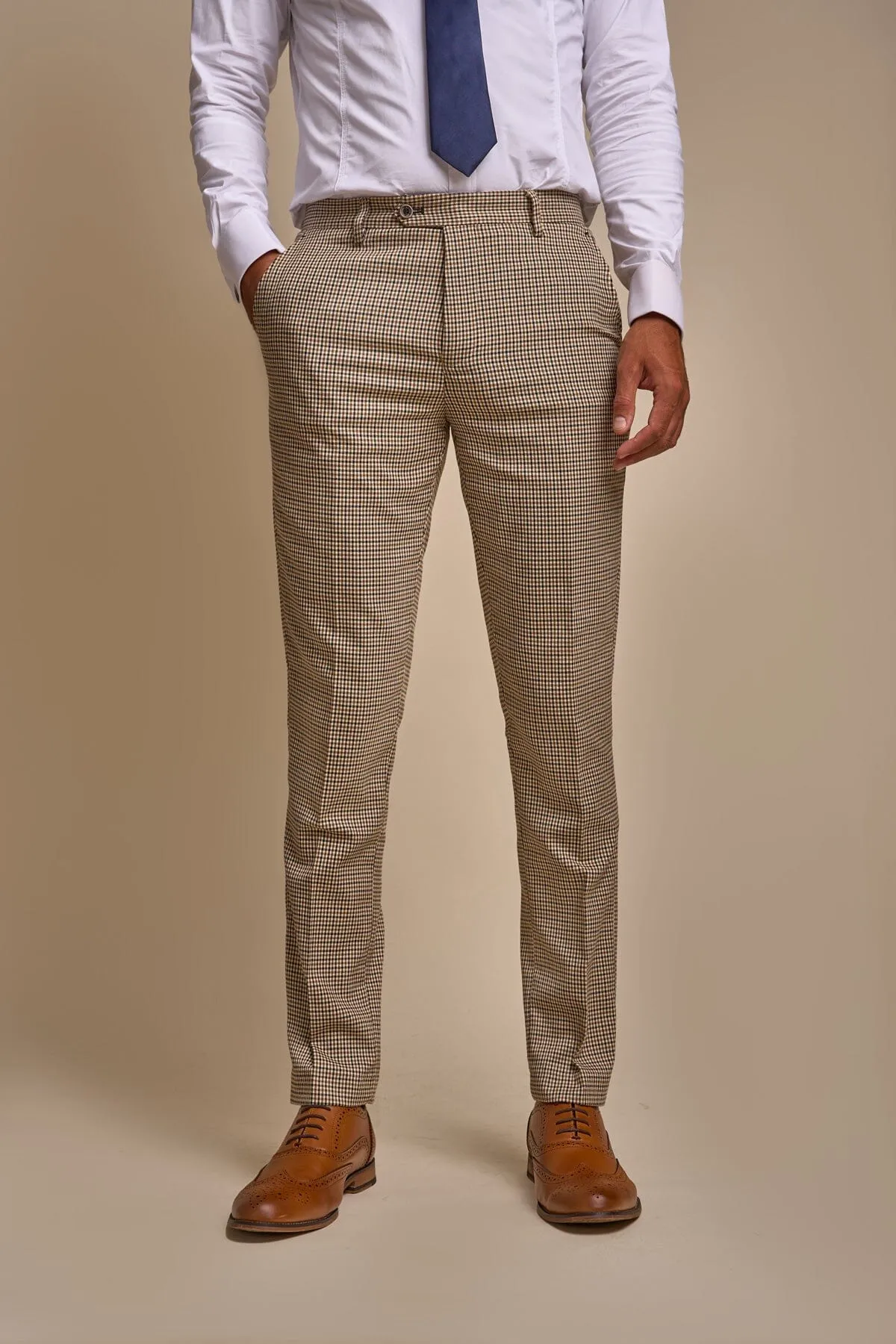 Elwood Beige Houndstooth 3 Piece Suit