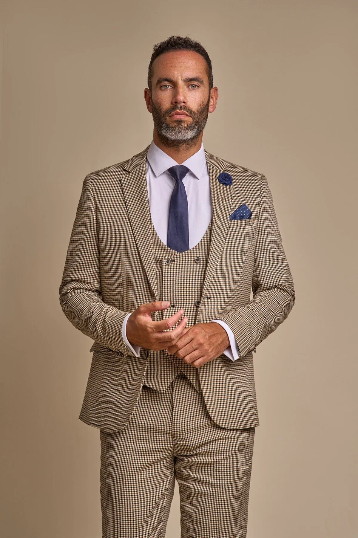 Elwood Beige Houndstooth 3 Piece Suit