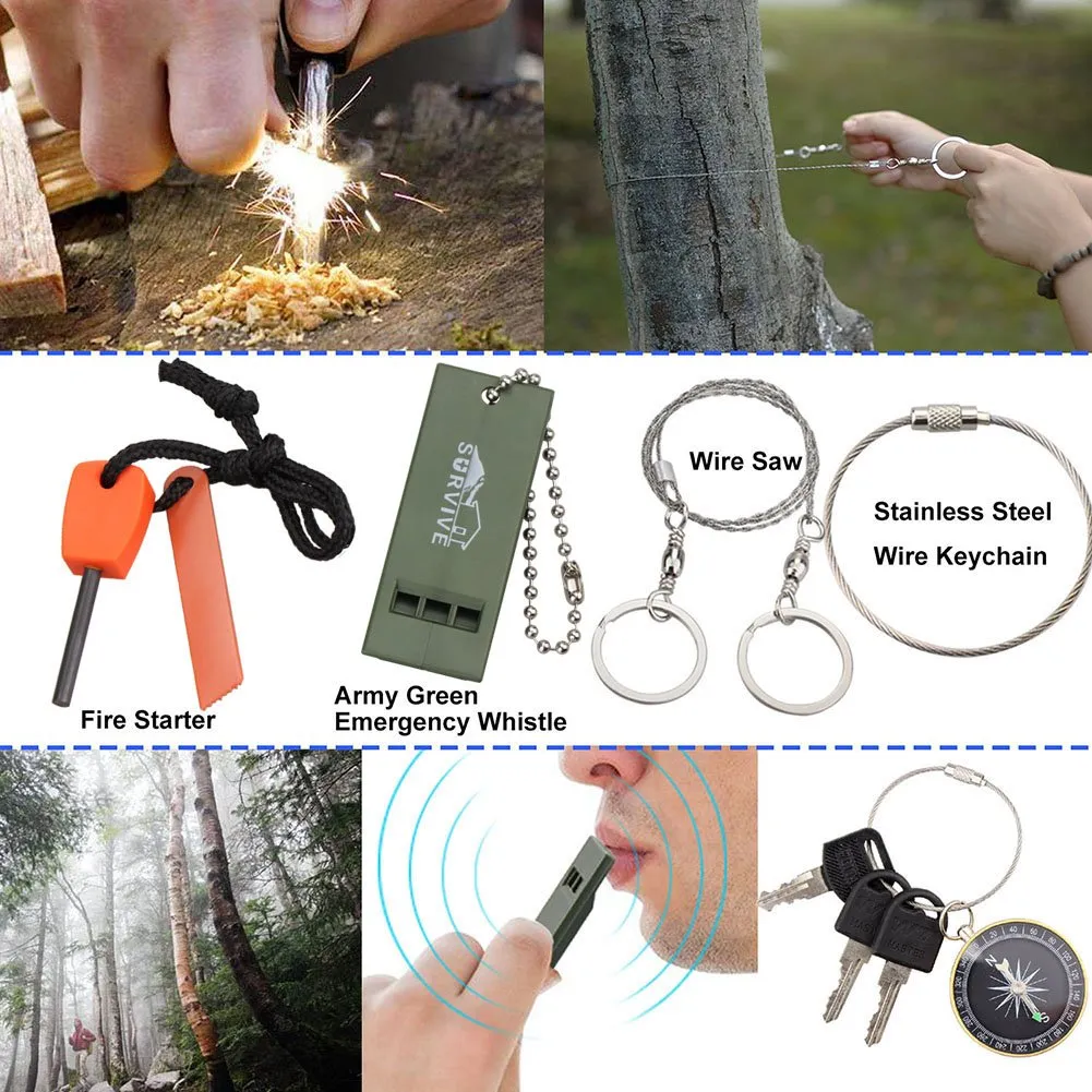 Emergency Survival Kit, Monoki 9-In-1 Compact Outdoor Survival Gear Kits Portable EDC Emergency Survival Tools Set with Gift Box for Camping Hiking Hunting Climbing Travelling or Wilderness Adventures