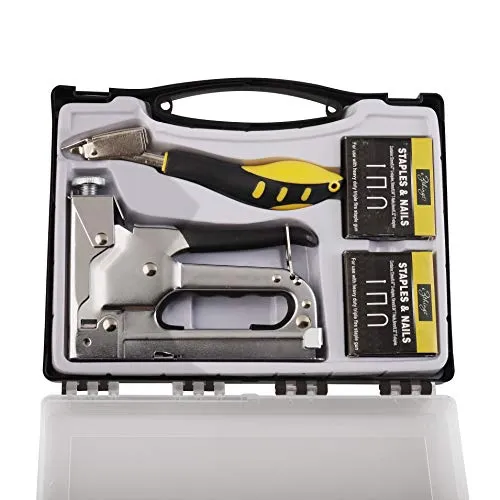 eZthings Staple Gun Stapler Tool Set - 3 in 1 Heavy Duty kit with 2400 Staples, Nail Steel for Wood Work, Upholstery, Decoration, Carpentry, Furniture