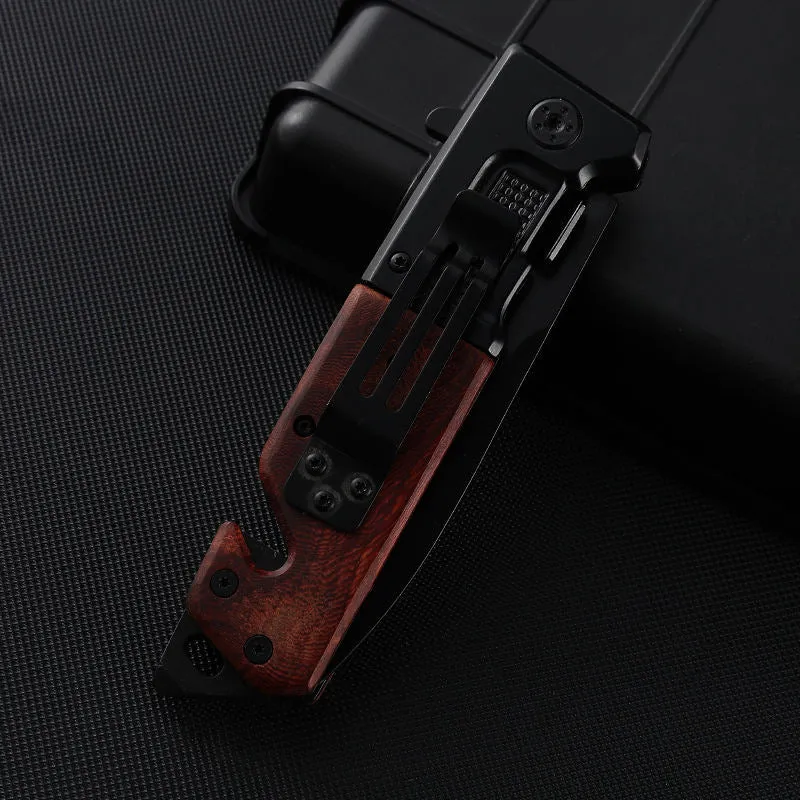 Factory Wholesale Folding Hunting 3Cr13 Stainless Steel Blackening Wooden Pocket Knife Outdoor Survival Tactical Knife