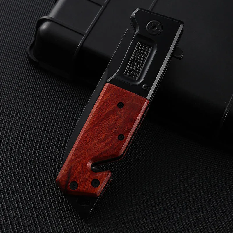 Factory Wholesale Folding Hunting 3Cr13 Stainless Steel Blackening Wooden Pocket Knife Outdoor Survival Tactical Knife