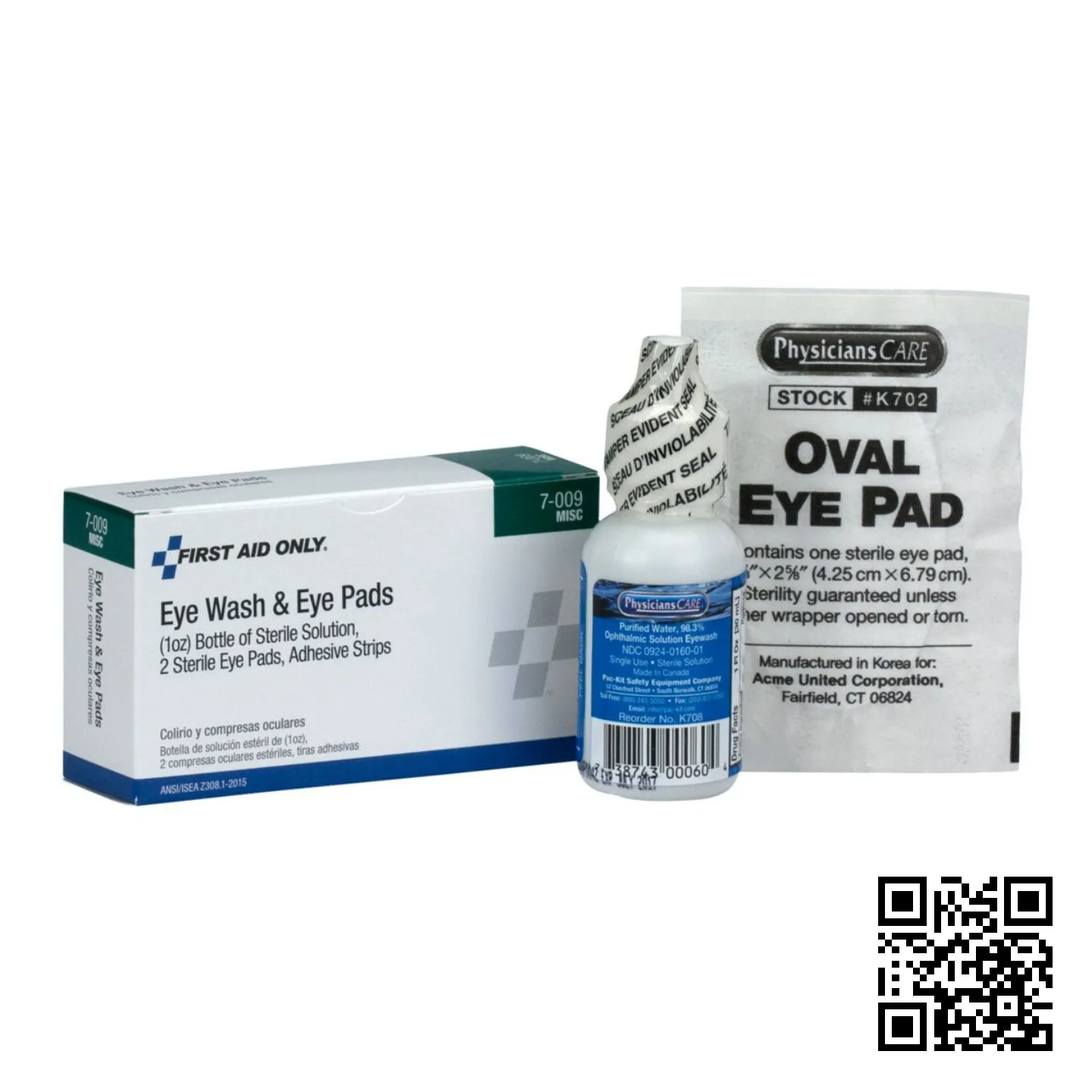 First Aid Only - 1 Oz. Eyewash, Eye Pads & Adhesive Strips, 1 Set/Box, A 5 Piece Set
