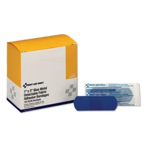 First Aid Only Adhesive Blue Metal Detectable Bandages, 1 x 3, Plastic w/Foil, 100/Bx, 12 Bx/Ct (H175)