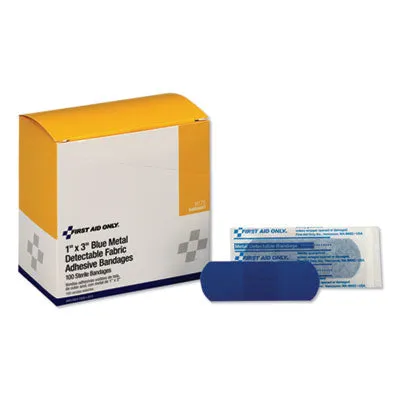 First Aid Only Adhesive Blue Metal Detectable Bandages, 1 x 3, Plastic w/Foil, 100/Bx, 12 Bx/Ct (H175)
