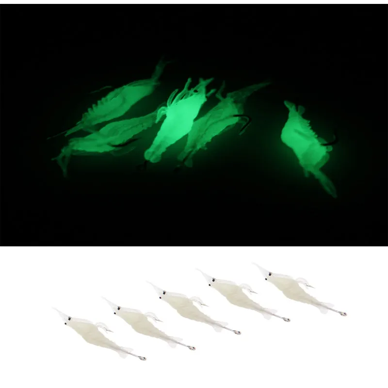 Fishing Lure 5 Pack - Fishing Lure Soft Luminous Shrimp/Prawn Fishing Tackle Soft Bait With One Single Hook