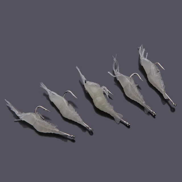 Fishing Lure 5 Pack - Fishing Lure Soft Luminous Shrimp/Prawn Fishing Tackle Soft Bait With One Single Hook