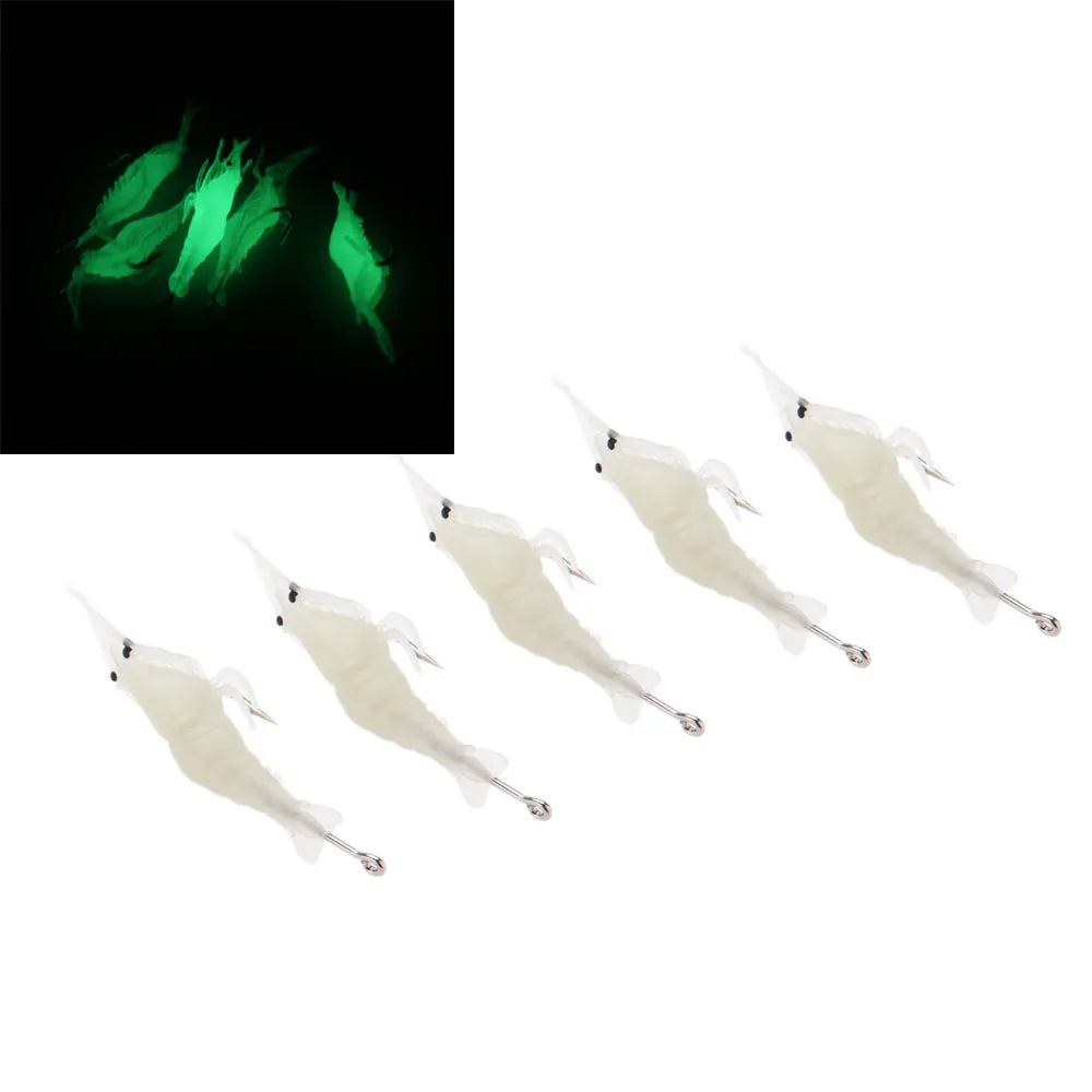 Fishing Lure 5 Pack - Fishing Lure Soft Luminous Shrimp/Prawn Fishing Tackle Soft Bait With One Single Hook