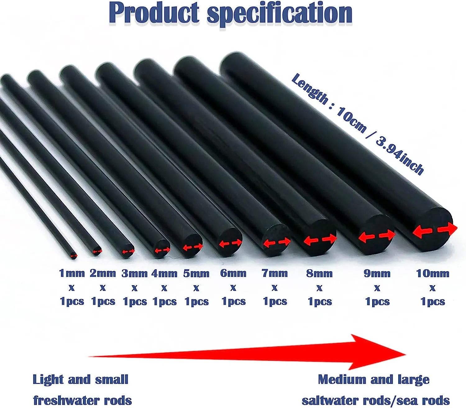 Fishing Rod Repair Kit Complete with Epoxy,10Pcs Carbon Fiber Sticks Pole Building Kit, AB Glue, Wrapping Thread for Saltwater Freshwater Spinning Casting Rod
