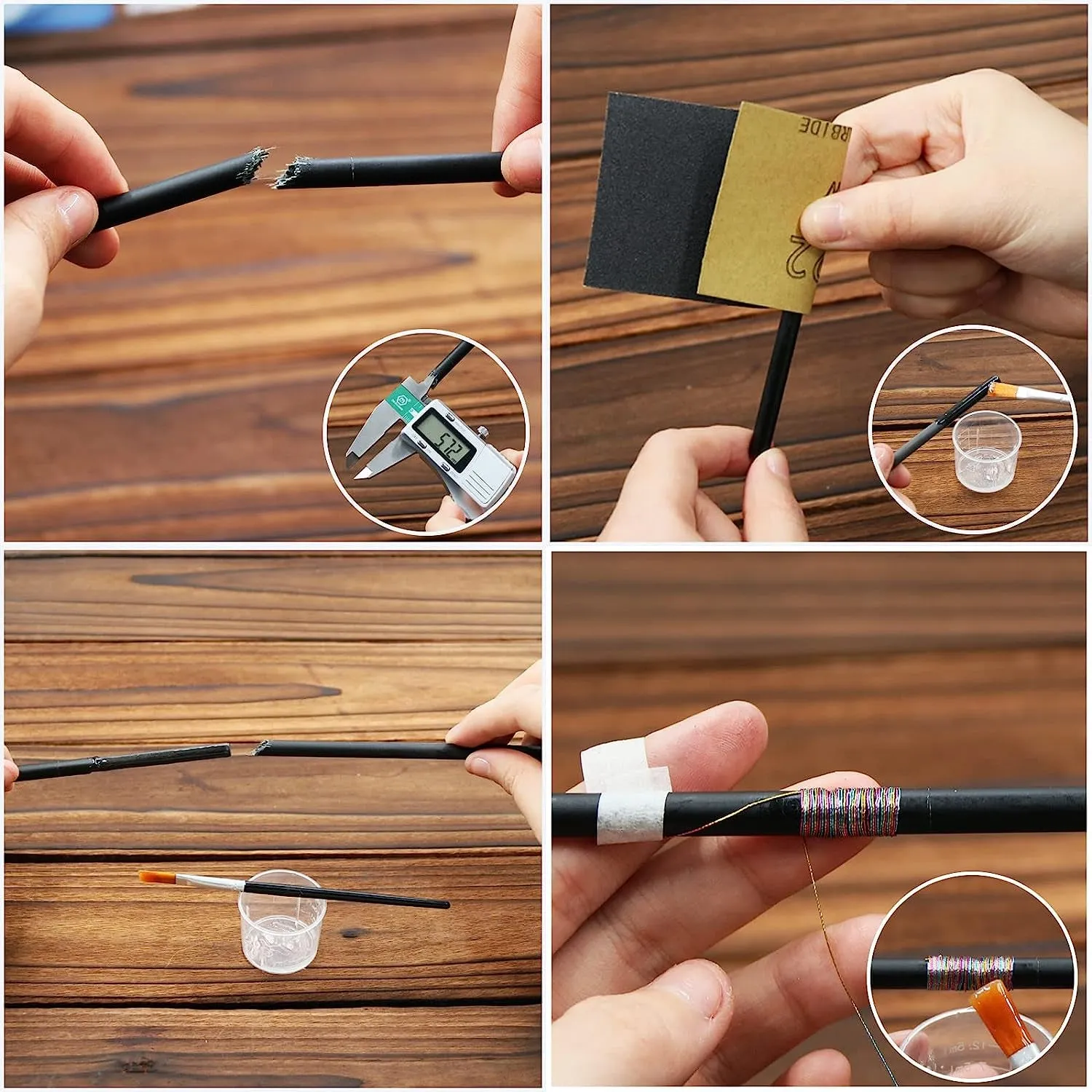 Fishing Rod Repair Kit Complete with Epoxy,10Pcs Carbon Fiber Sticks Pole Building Kit, AB Glue, Wrapping Thread for Saltwater Freshwater Spinning Casting Rod