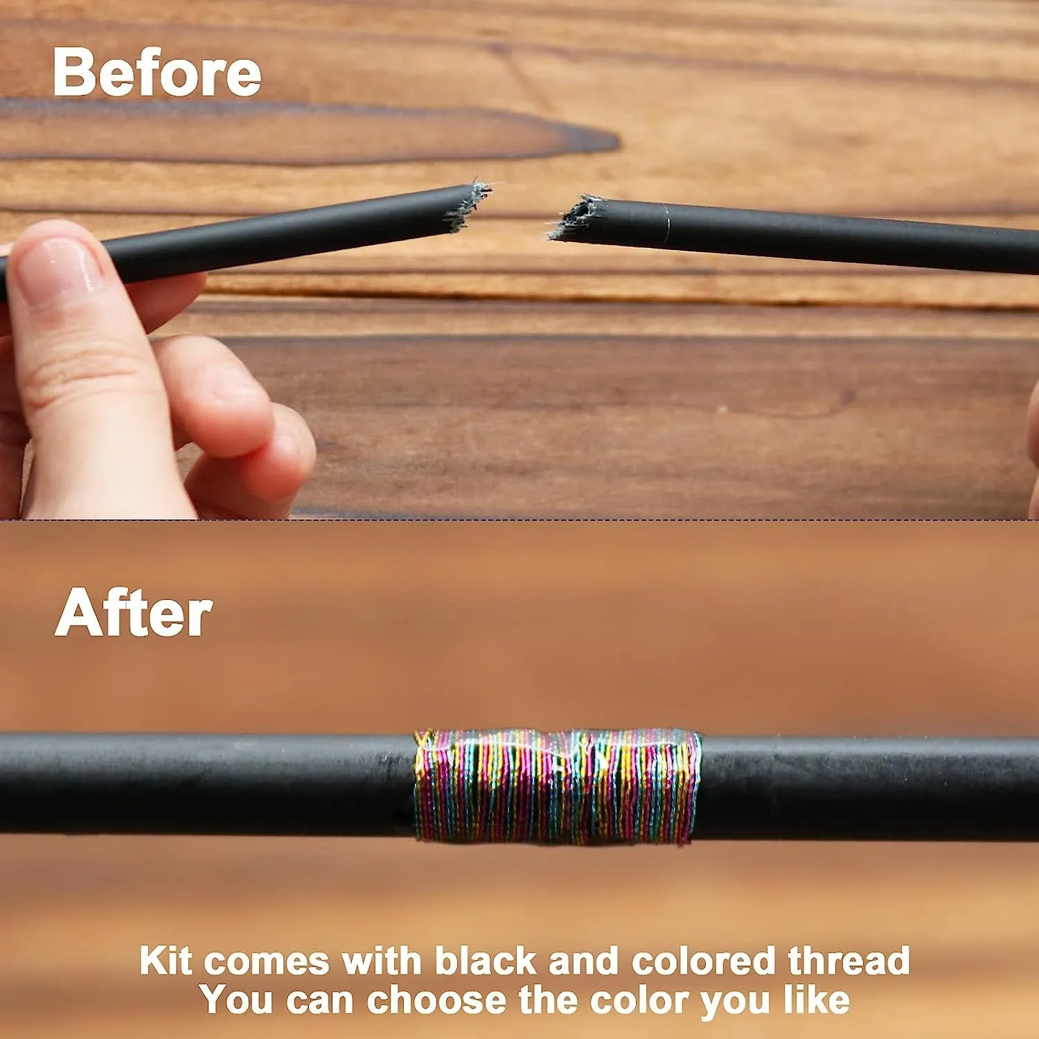Fishing Rod Repair Kit Complete with Epoxy,10Pcs Carbon Fiber Sticks Pole Building Kit, AB Glue, Wrapping Thread for Saltwater Freshwater Spinning Casting Rod