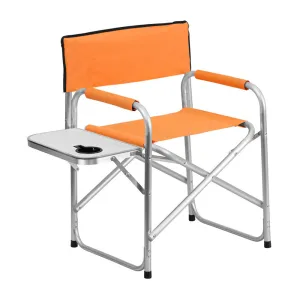 Flash Furniture Aluminum Folding Camping Chair with Table and Drink Holder in Orange